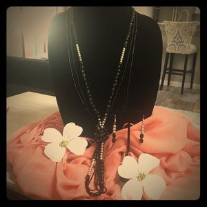 Black and Silver Bead Necklace and earring set
